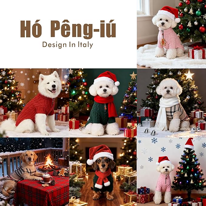 Small/Medium Dog Sweater, Warm Dog Winter Coat w/Sleeves, Comfortable High Neck Premium Dog Clothes for Bulldog-Best for Holidays, Daily Walks L Red