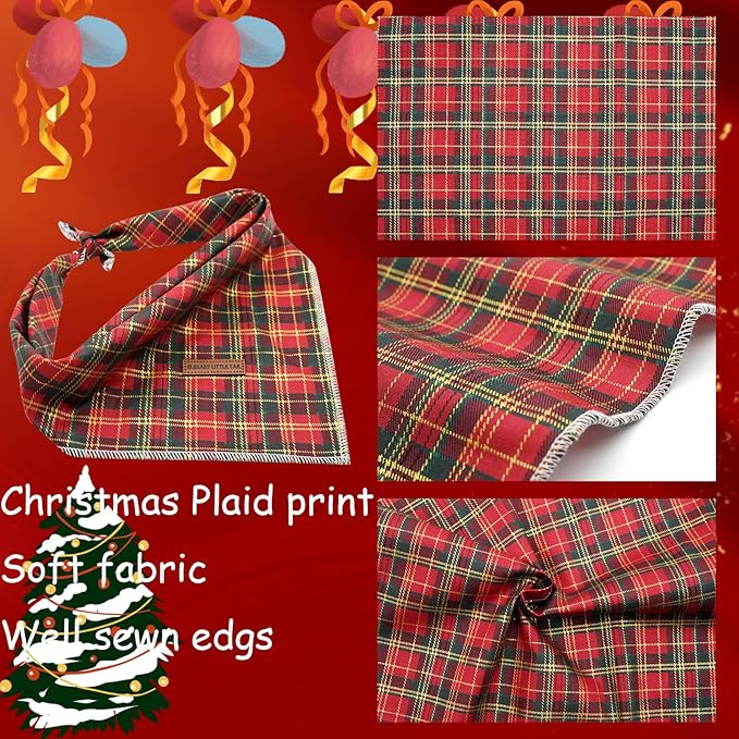 Elegant little tail Dog Bandana, Christmas Dog Bandana 1PC Dog Bandanas Holiday Bib Scarf Soft Washable Square Dog Scarf Adjustable Dog Kerchief for Small Medium Large Dogs