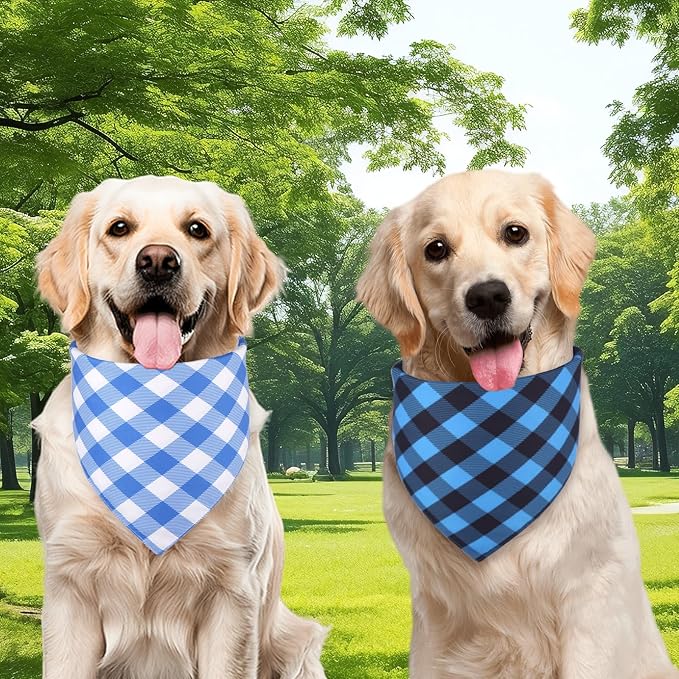 Dog Bandanas Boy Large 2PCS, Summer Spring Blue Scarf, Durable Triangle Reversible Bibs Handkerchief for Puppy Pet