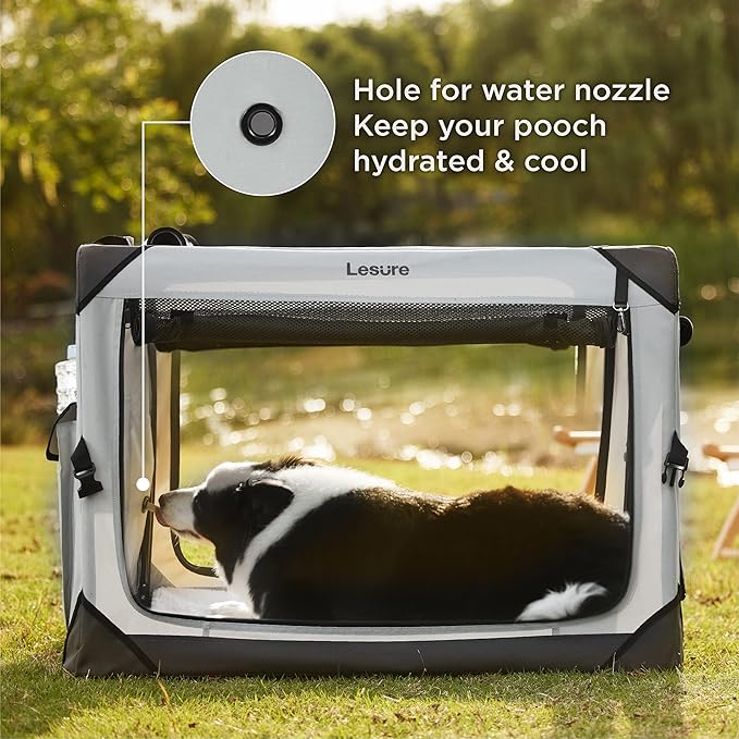 Lesure Collapsible Dog Crate - Portable Travel Kennel for Extra Small Dog, 4-Door Pet Crate with Mesh Windows, Indoor & Outdoor, Light Gray