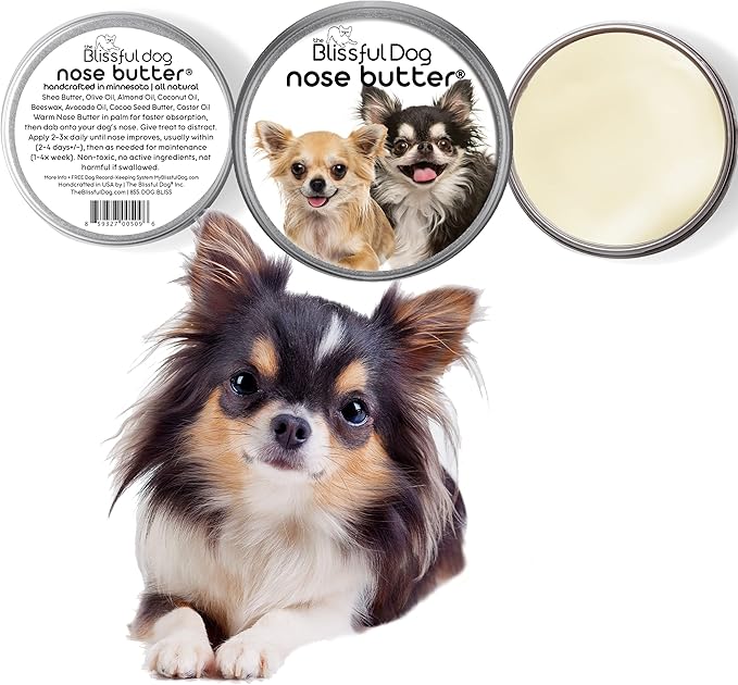 The Blissful Dog Long Coat Chihuahua Nose Butter for Dry, Cracked Skin, Lick-Safe Dog Nose Balm with Moisturizing Shea Butter, Almond, Olive, and Essential Oils, Pet Supplies, Uncented, 8 oz.