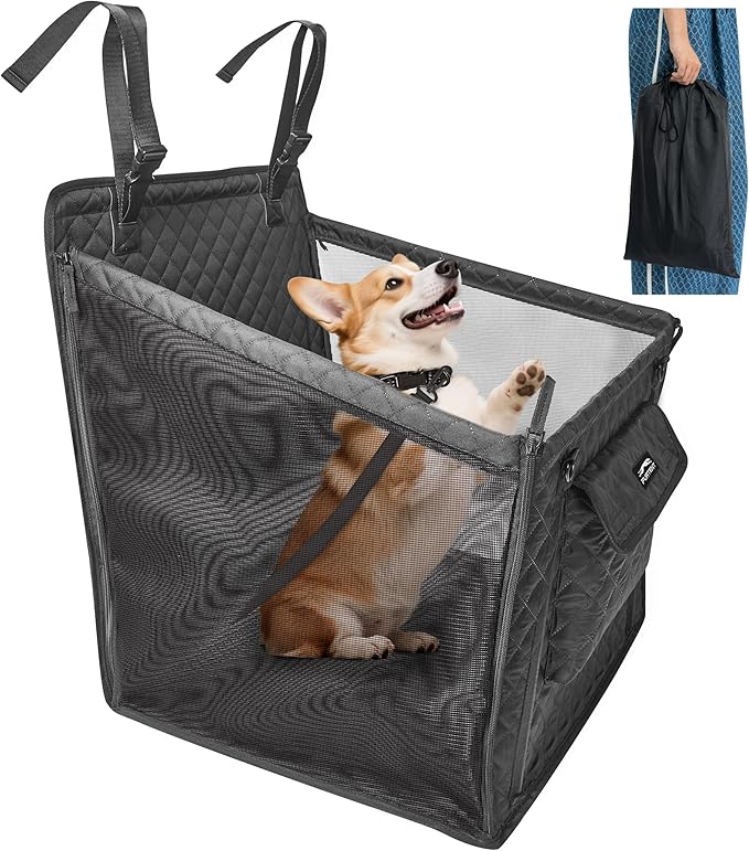 Dog Car Seat for Medium Dogs up to 50lbs, Foldable Booster Seat for Back Seats, Waterproof Pet CarSeat with Safety Belt and Non-Slip Bottom, Pet Seat Cover for Cars, Trucks and SUVs