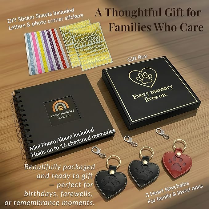 Pet Memorial Keychain – Heart Leather Keepsake for Dog & Cat Lovers, Single & Gift Set, Paw Print Heart