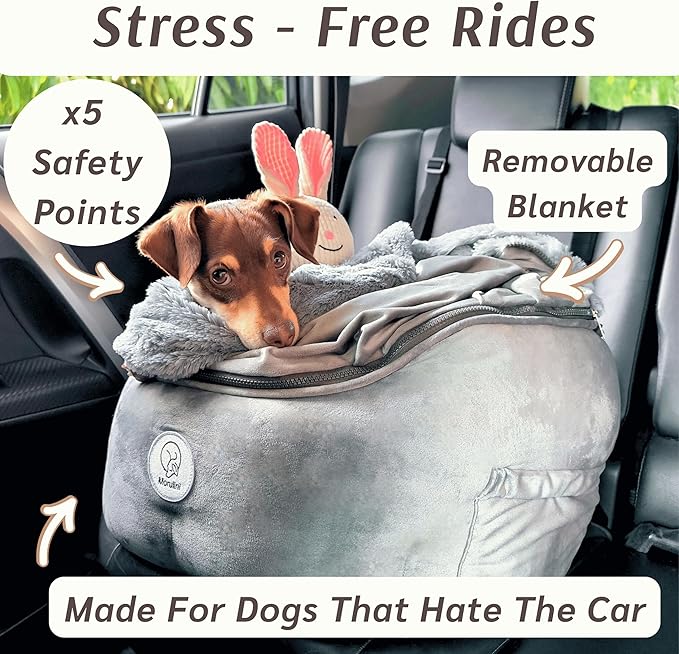 Orthopedic Dog Car Seat for Small Breeds - Original Calming Burrow Nest for Car Anxiety Relief - 6” Memory Foam Booster & Travel Bed - for Dogs Under 25lbs, Frenchie, Chihuahua