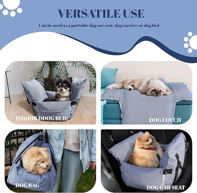 Daneey Small Dog Car Seat for Small Dogs under 15 lbs, Dog Booster Seat for Car, Fully Detachable Washable Dog Car Bed for Car Travel, Non-slip Safety Pet Car Seat with Seat Belt, Blue