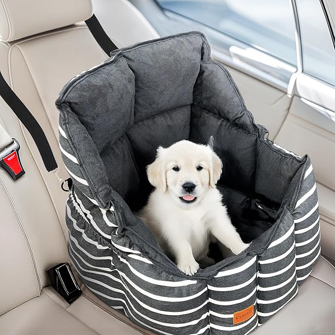 Small Dog Car Seats Washable Dog Booster Seat for Car Clip-On Leash and Cushion with Storage Pockets Under 25lbs Portable Travel Pet,Black