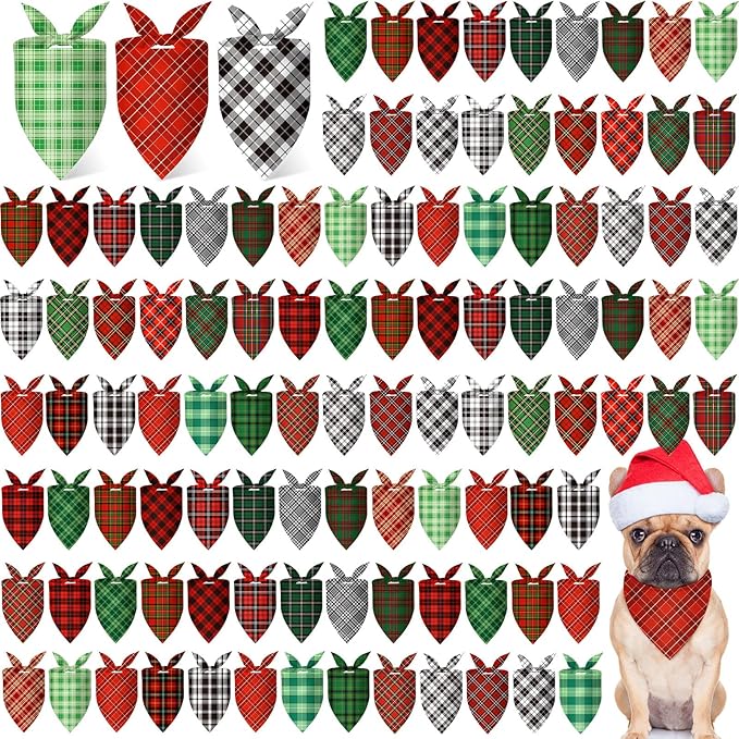 Preboun 200 Pcs Valentines Dog Bandanas Bulk Buffalo Plaid Bandanas for Dogs Triangle Kerchief Bibs Scarf Set for Pet St Patricks Day Costume Photo Props Accessories Pet Shops & Daily Wear, 25 Styles