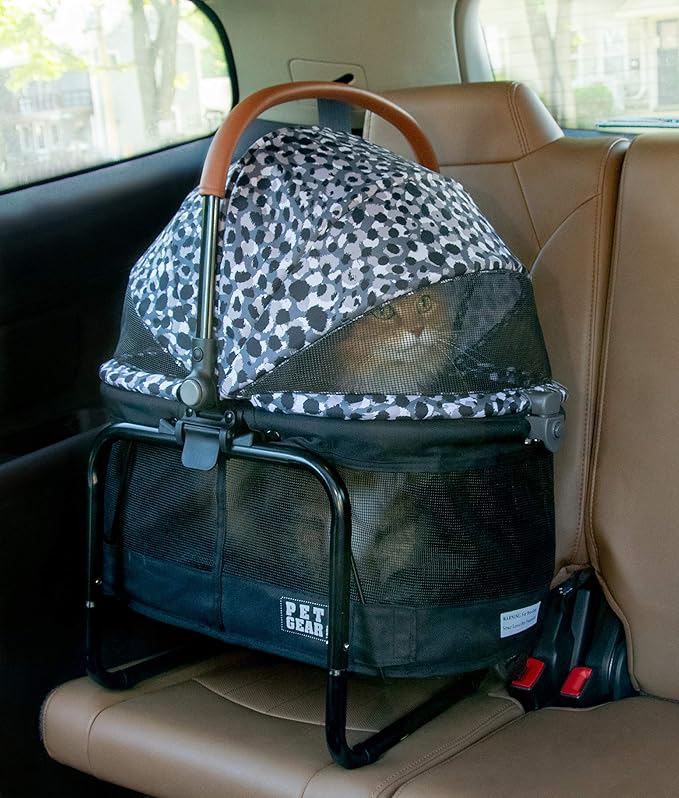 Pet Gear No-Zip View 360 Pet Carrier & Car Seat with Booster Seat Frame for Small Dogs & Cats, Mesh Ventilation, Push Button Entry, No Tools Required, Charcoal/Jaguar