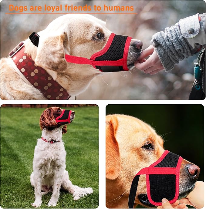 Dog Muzzle, Soft Breathable Muzzle for Small Medium Large Dogs, Air Mesh Nylon Muzzle Cover Prevent Biting Barking Chewing, Adjustable Drinkable Pet Muzzle 6 Sizes(Red,S)