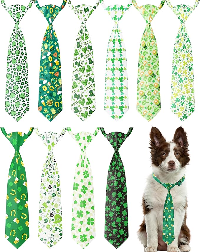 PET SHOW 10 Pack St. Patrick's Day Big Dog Ties Neckties for Large Breed Dogs XL Adjustable Holiday Grooming Accessories Neck Ties Bowties Girl Boy Pets Festival Costumes Wedding Party Gift Favor