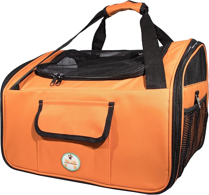 Pet Life ® 'Ultra-Lock' Collapsible Safety Travel Wire Folding Pet Carseat or Dog Car Seat Carrier with Side Pockets