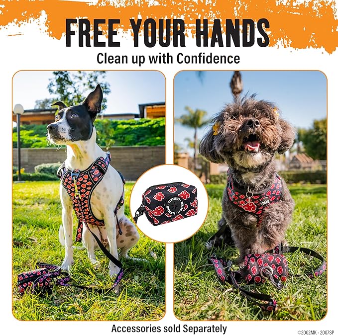 Akatsuki Dog Poop Bag Holder for Leash + 2 Bag Rolls: Officially Licensed Naruto Akatsuki Cloak Inspired Black & Red Clip on Dog Bag Holder Leash Attachment Dog Poop Bag Dispenser & Doggie Waste Bags