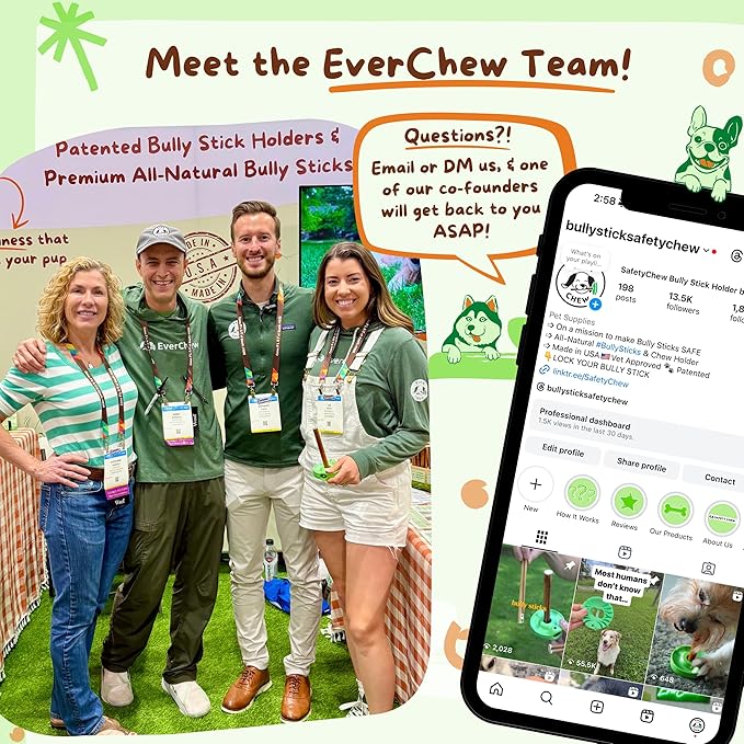 EverChew | Made in USA Bully Stick Holders & Premium All-Natural Bully Stick Starter Packs (SuperChew & 1 Jumbo 6" Stick | 16 to 120+ lbs)