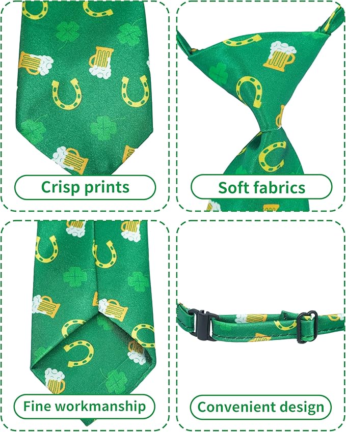 PET SHOW 10 Pack St. Patrick's Day Big Dog Ties Neckties for Large Breed Dogs XL Adjustable Holiday Grooming Accessories Neck Ties Bowties Girl Boy Pets Festival Costumes Wedding Party Gift Favor