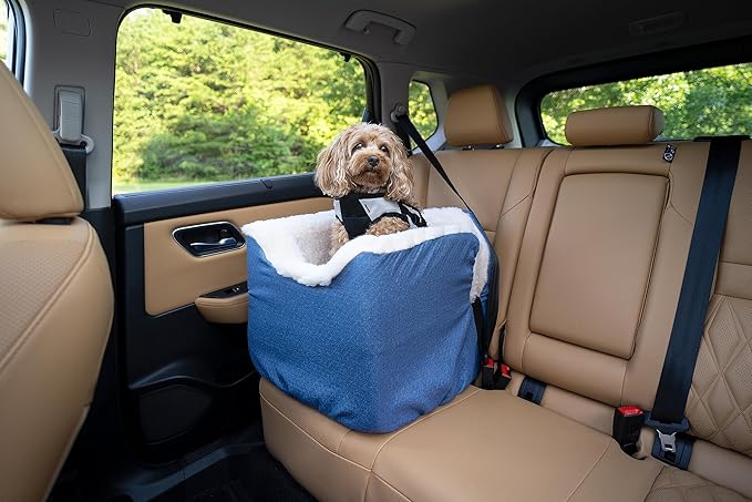 Snoozer Dog Car Seat: Lookout I Dog Booster Car Seat for Pets up to 18lbs, Helps Alleviate Travel Sickness & Fear for Dogs, Removable Washable Cover – Denim Diamond, Size Small