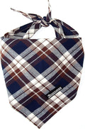Adjustable Plaid Dog Bandanas,1PC Soft Washable Cotton Triangle Bib Kerchief Scarfs for Small Medium Large Dogs and Cats (Brown&Blue, Small)