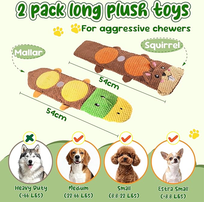 Dog Toys for Aggressive Chewers: 2 Pack Interactive Dog Toys for Boredom and Teething, Squeaky Chew Toy for Small, Medium Breed to Keep Them Busy（Squirrels & Mallards）