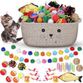 Zopeal 58 Pcs Cat Storage Basket Gift Toys Set, Colorful Flashing Balls Pet Bell Crinkle Balls Spring Toys Attract Cat to Swat, Hunt, Interactive for Pet(Dark Brown,12 Inch)
