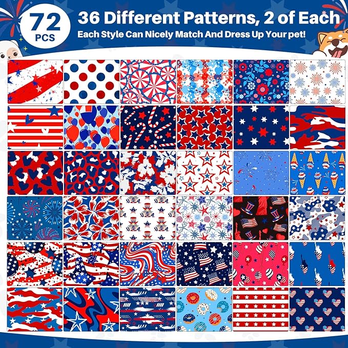 Reginary 72 Packs Veterans Day Dog Bandanas Bulk Remembrance Day Bandanas USA American Flag Pet Scarf Bibs Triangle Puppy Bibs Adjustable Puppy Scarf for Pet Costume Accessories
