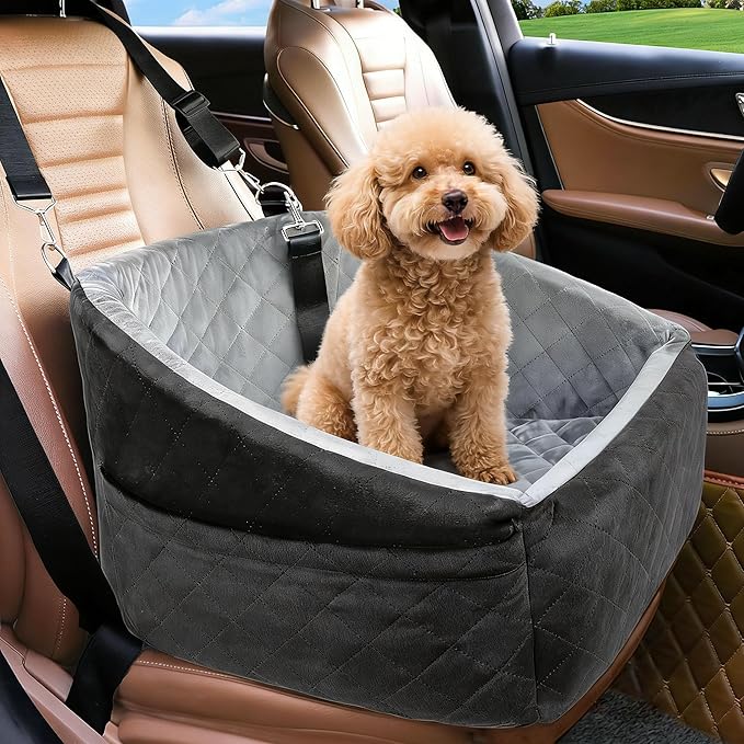 Dog Car Seat Bed for Rivian R1T R1S, Comfortable Pet Travel Seat for Small to Medium Dogs, Detachable Washable Booster Seat, Front or Back Seat Use,B Black+Grey