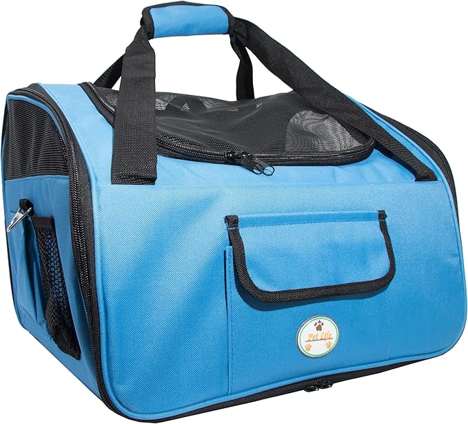 Pet Life ® 'Ultra-Lock' Collapsible Safety Travel Wire Folding Pet Carseat or Dog Car Seat Carrier with Side Pockets