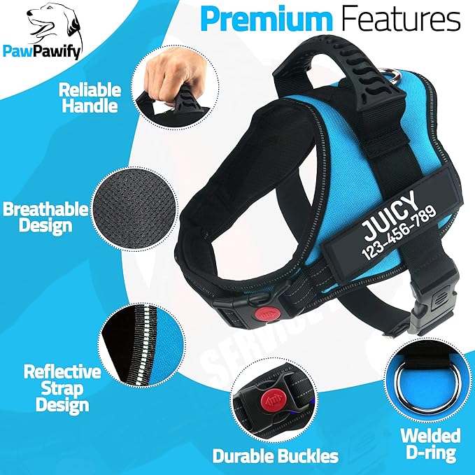 Personalized No Pull Dog Harness with Custom Name and Phone Number by PawPawify, Heavy Duty Pet Vest to Prevent Tugging, Pulling, or Choking, Training and Walking