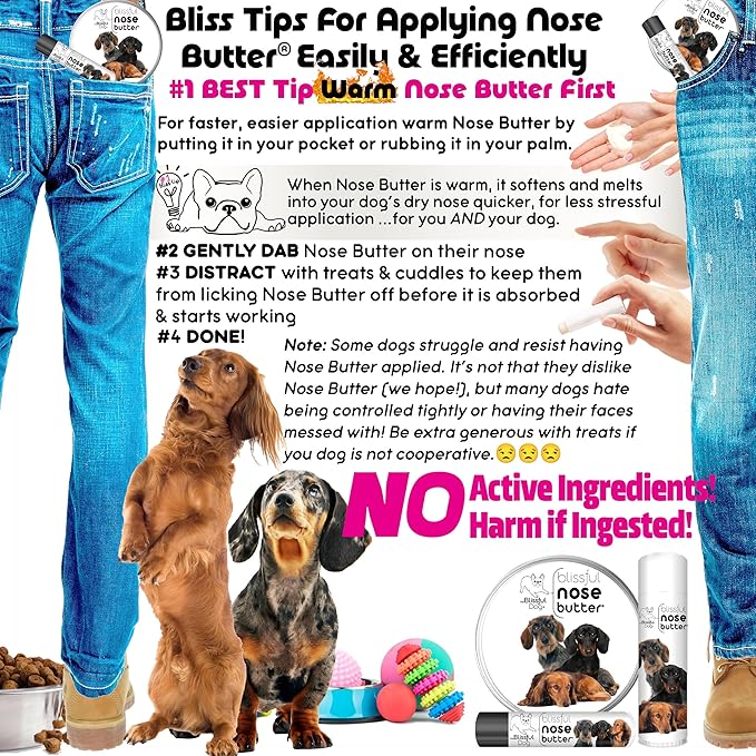 The Blissful Dog Daschund Nose Butter for Dry, Cracked Skin, Lick-Safe Dog Nose Balm with Moisturizing Shea Butter, Almond, Olive, and Essential Oils, Pet Supplies, Uncented, 4 oz.