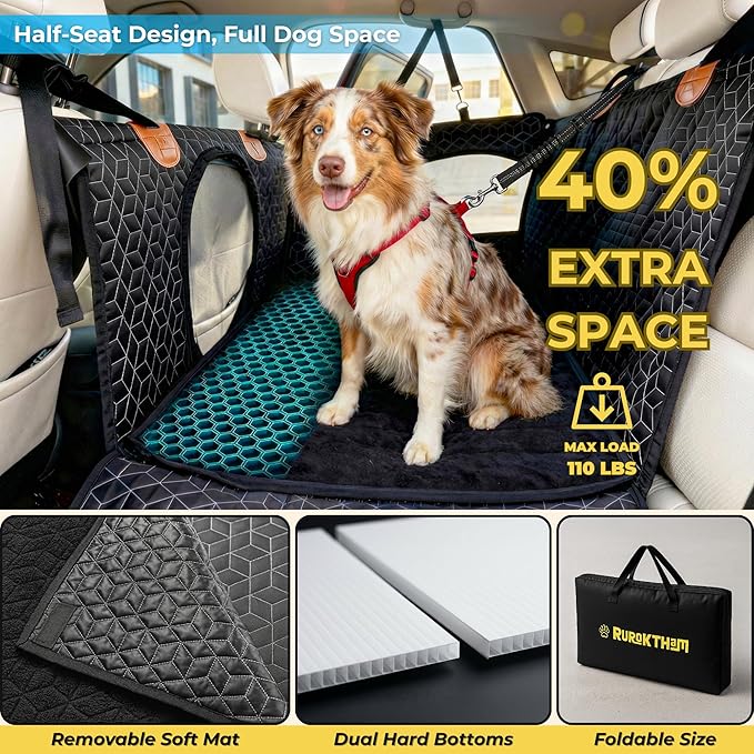 Dog Car Seat for Large Medium Dogs | Waterproof Dog Seat Cover for Back Seat with Hard Bottom | Alloy Twist-Lock Rods | 3 Mesh Windows | Removable Fleece Mat | Cars, SUVs, Trucks