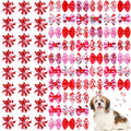 Weewooday 70 Pcs Dogs Hair Holiday Dog Bows Bowtie with Rubber Band Pet Hair Accessories Puppy Bowknot Topknot Pet Grooming Bow for Holiday Christmas Small Puppy Decor(Romantic Style)