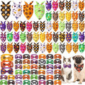 Sanwuta 100 Pcs Halloween Dog Bandanas Bulk and Collar Bow Ties Set 50 Bandanas 50 Charm Dog Collar Pet Ghost Pumpkin Spider Bones Triangle Pet Scarf Bowtie for Small Medium Large Costume