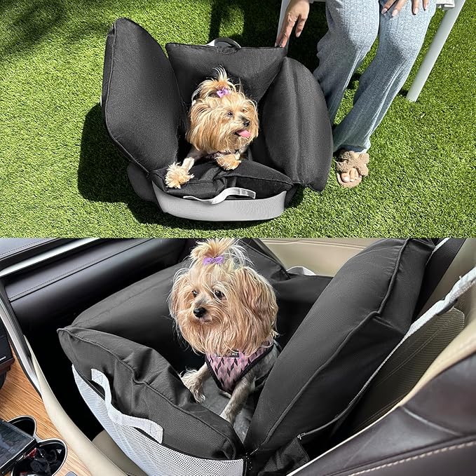 ALVOD Dog Car Seat for Small Dogs - Puppy Dog Booster Car Seat with Storage Pockets, Waterproof & Thickened Memory Foam Filling Up to 25lbs