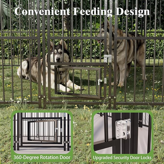 Large Dog Kennel Outside 10X14FT Heavy Duty Dog Cage with Feeding Door, Outdoor Dog Run with Roof and Double Safety Locks for Pets Enclosures