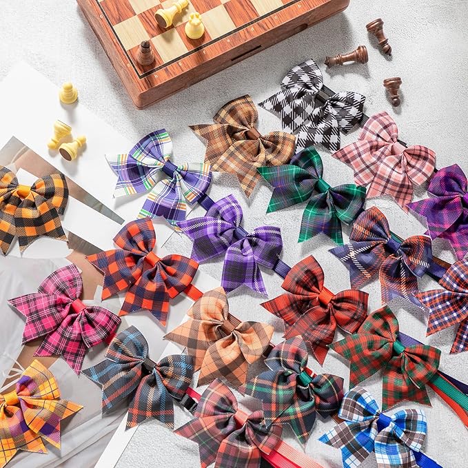 Wesiti 80 Pcs Dog Bows Ties for Small Dogs Assorted Pattern Pet Bowtie Collar Bows Cat Bowtie Collar Bowknot for Small Medium Puppy Pet Photography Grooming Party(Plaid Bowknot)