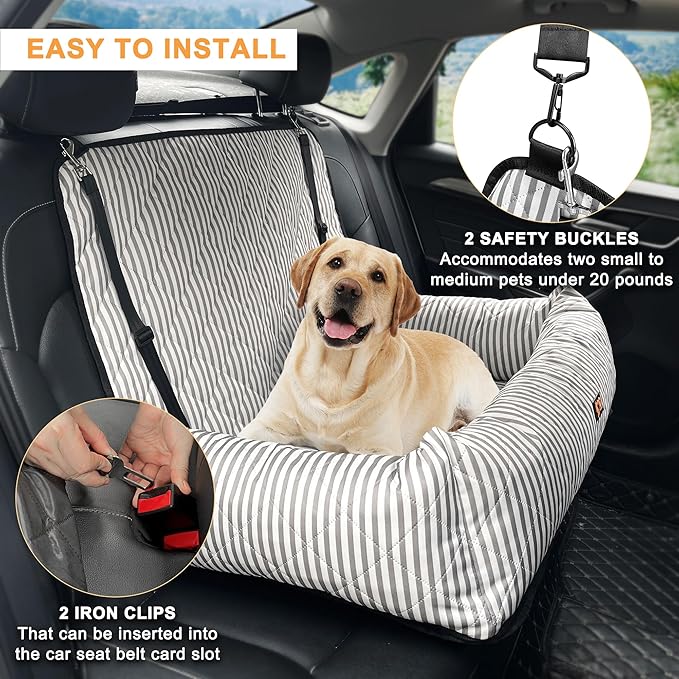 Dog Car Seat for Small and Medium Dogs, Booster Seat Sofa Pet Bed, Portable Car Travel Carrier Bed