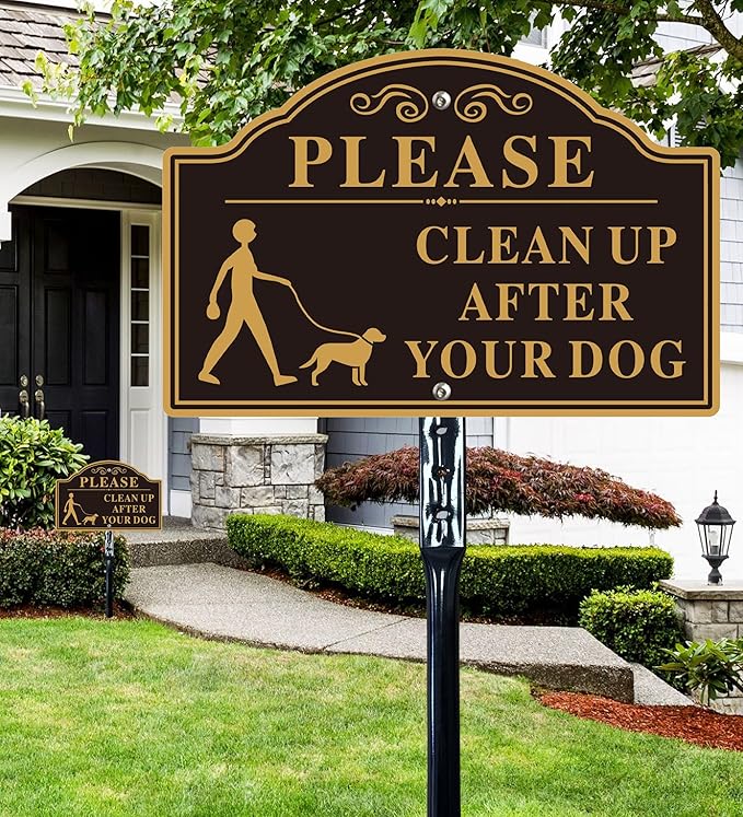 Please Clean Up After Your Dog Sign with 36-inch Metal Stakes, 12”x8” No Pooping Dog Signs for Yard, Aluminum,Rust-Free, 1Pack
