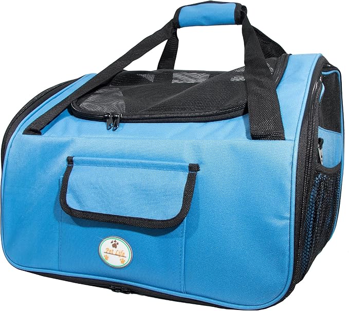 Pet Life ® 'Ultra-Lock' Collapsible Safety Travel Wire Folding Pet Carseat or Dog Car Seat Carrier with Side Pockets