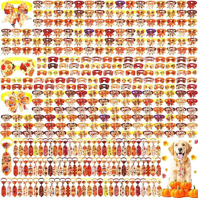Talltalk 360 Pcs Valentines Day Dog Bow Ties Collars Set Adjustable St Patricks Day Dogs Neckties Grooming Supplies for Small Medium Large Easter Christmas Pet Cat Decoration(Thanksgiving)