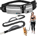 PetAmi Hands Free Dog Leash, Dog Running Leash Belt Bag for Walking, Jogging, Waist Double Zipper Pouch with Poop Bag Dispenser, Dual Padded Handle Reflective Leash, Single, Heather Grey, 1 Leash