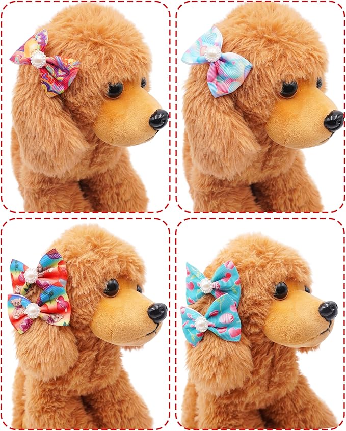 PET SHOW 20 Pack Valentines Dog Hair Bows with Alligator Clips for Small Medium Dogs Bowknot Hair Clips Cat Puppy Yorkshire Grooming Hair Accessories Rose Red Pink for Party Costumes