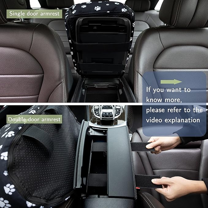 Console Dog Car Seat with Safety Leash for Large Armrest Lid– Booster Seat for Small & Medium Dogs (Up to 25 lbs), Pet Travel Safety Seat with Storage Pockets & Detachable Dog Seat (Large Size)