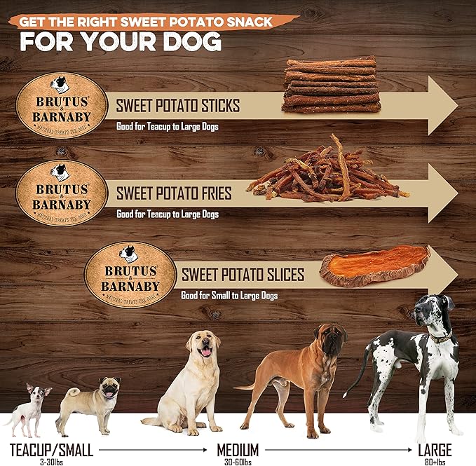 BRUTUS & BARNABY USA Sweet Potato Dog Treats - Grain Free, Pumpkin Bacon Crunchy Sticks - Great Tasting, Promotes Positive Dog Gut Health with Natural Anti-Diarrhea Properties, No Preservatives Added