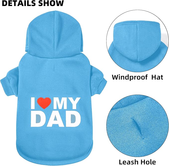 GreenJoy Dog Sweater Dog Hoodie Cold Weather Dog Coat Hooded Sweatshirt for Puppies,Cats, Small Medium Large Dogs (Blue(I Love My Dad), Small)