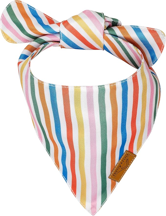 Remy+Roo Polyester Dog Bandanas, X-Large, Pink Rainbow Stripe, 2 Pack, Birthday Theme, Adjustable, for Female Dogs