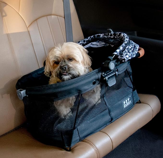 Pet Gear No-Zip View 360 Pet Carrier & Car Seat with Booster Seat Frame for Small Dogs & Cats, Mesh Ventilation, Push Button Entry, No Tools Required, Charcoal/Jaguar