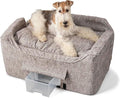 Snoozer Dog Car Seat with Storage Tray: Lookout II Dog Booster Car Seat for Pets up to 34lbs, Helps Alleviate Travel Sickness & Fear for Dogs, Removable Washable Cover – Merlin Linen, Size Large