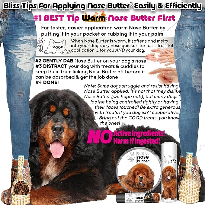 The Blissful Dog Tibetan Mastiff Nose Butter for Dry, Cracked Skin, Lick-Safe Dog Nose Balm with Moisturizing Shea Butter, Almond, Olive, and Essential Oils, Pet Supplies, Uncented, 2 oz.