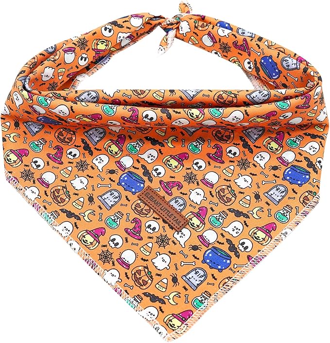 Elegant little tail Fall Dog Bandana, 1PC Girl Boy Dog Bandanas Halloween Bib Scarf Soft Washable Square Dog Scarf Adjustable Dog Kerchief for Small Medium Large Dogs