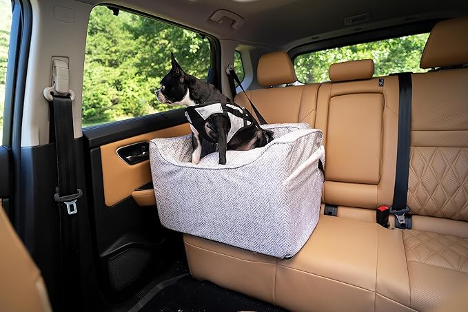 Snoozer Dog Car Seat: Lookout I Dog Booster Car Seat for Pets up to 25lbs, Helps Alleviate Travel Sickness & Fear for Dogs, Removable Washable Cover – Palmer Dove, Size Medium