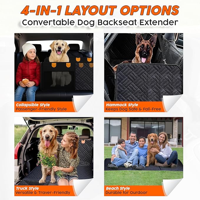 Back Seat Extender for Dogs Hard Bottom - Sturdy Dog Hammock for Car Hard Bottom Car Seat Cover for Dogs, with Seatbelt (No Foam)