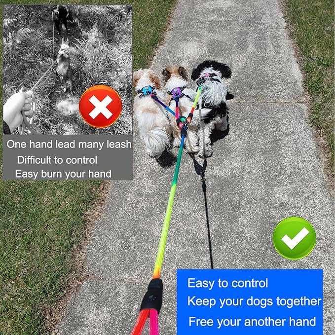 Heavy Duty 3 Dog Leash for Small Dogs No Tangle Detachable 360° Swivel Device with Padded Handle for Two/Three Pets